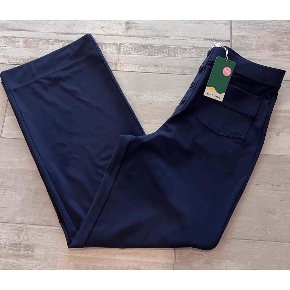 Halara Wide Leg Pants Womens Large Navy Stretch NWT Minimalist Travel Coastal